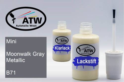 Mini, Moonwalk Gray Metallic, B71: 20ml Lackstift + 20ml Klarlack - Set, von ATW Autoteile West.